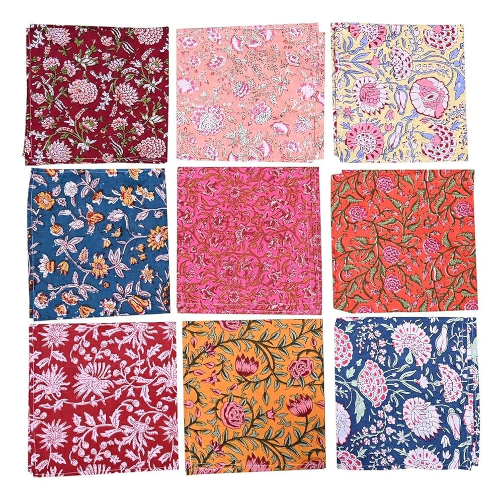 10 Pc Mix Lot Napkin Hand Block Print 100% Cotton Napkin Handmade 16x16 Inch Jaipuri Printed Dini... | Amazon (US)
