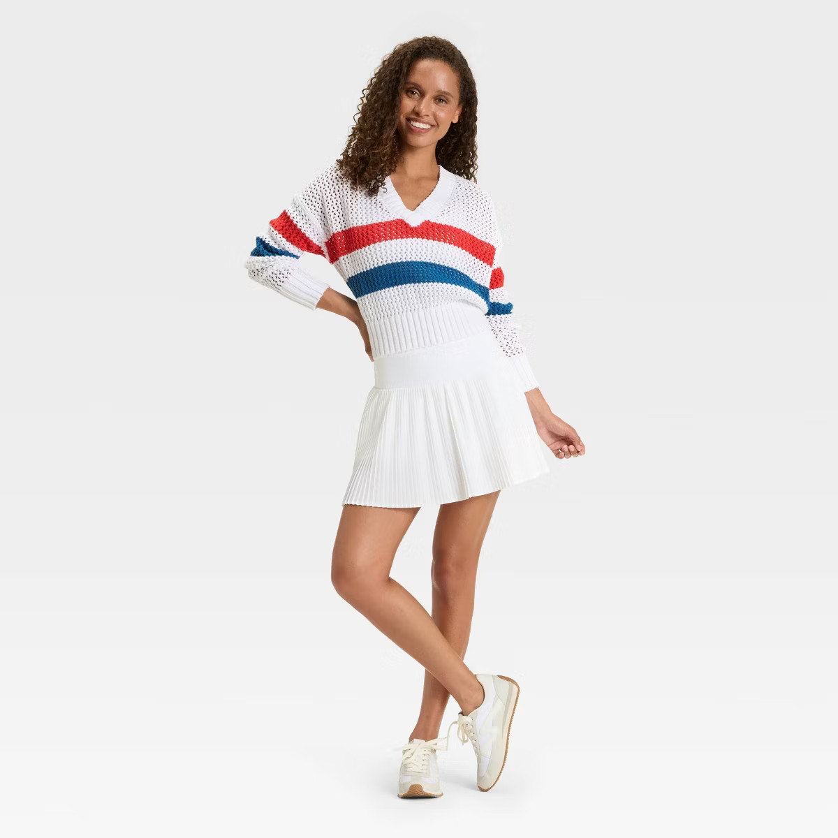 Women's Striped V-Neck Sweater - JoyLab™ White | Target