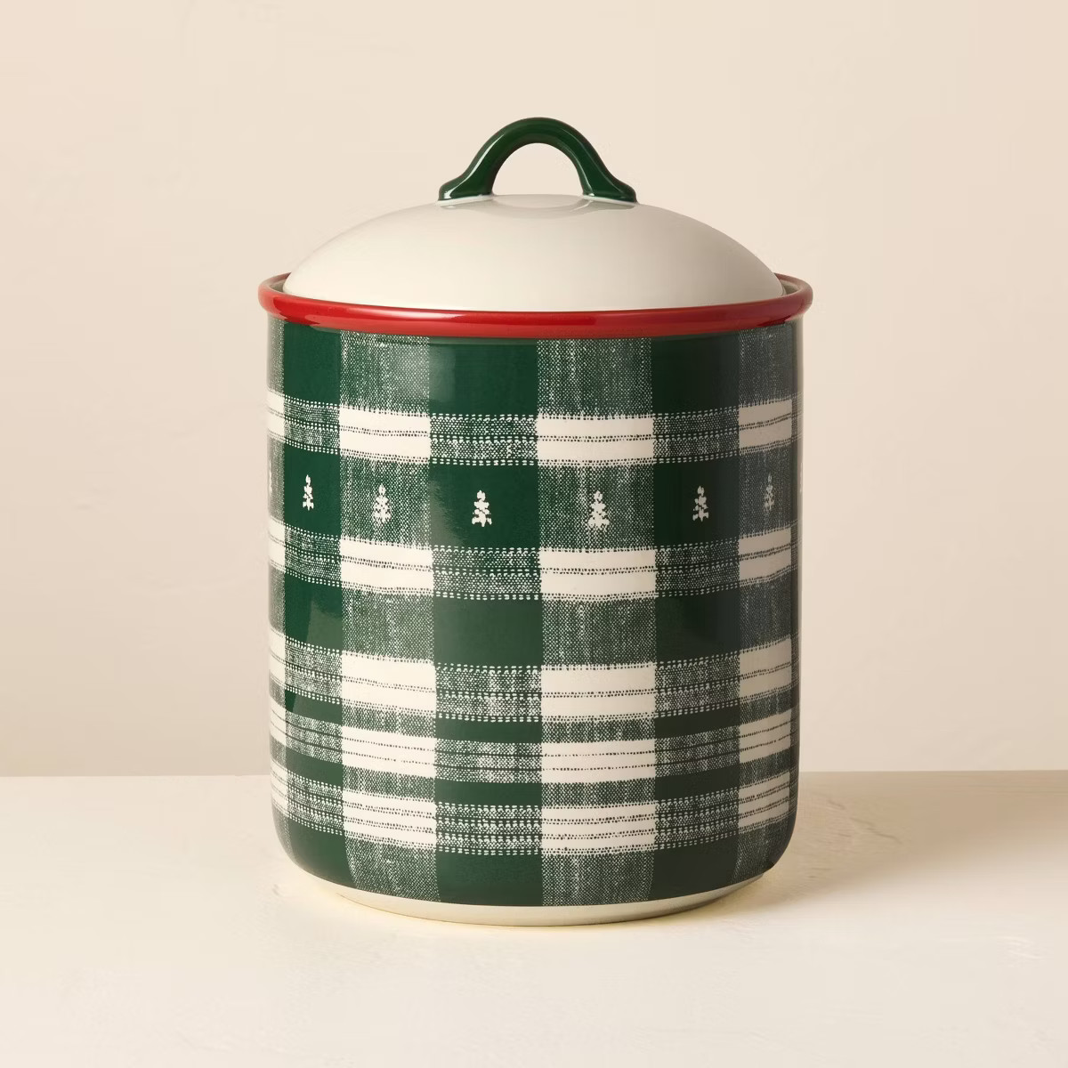 Stoneware Reactive Glaze Cookie Jar Cream/Green Plaid - Hearth & Hand™ with Magnolia | Target