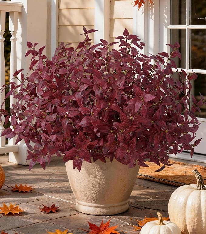 Fall Artificial Outdoor Plants UV Resistant 5 Pcs, Burgundy | Amazon (US)