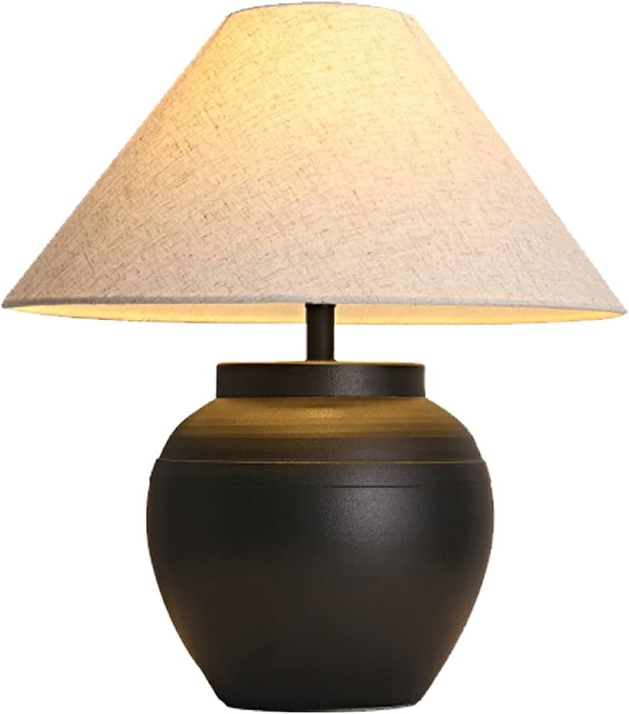 PSXPSXO Black Ceramic Table Lamp 20.4" Rustic Farmhouse Table Lamps Handmade Ceramic Lamp Body wi... | Amazon (US)