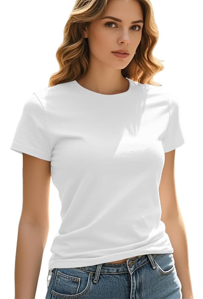 Hantaostyle Women's Solid Color T-Shirt Casual Summer Short Sleeve Crewneck Loose Casual Basic Te... | Amazon (US)