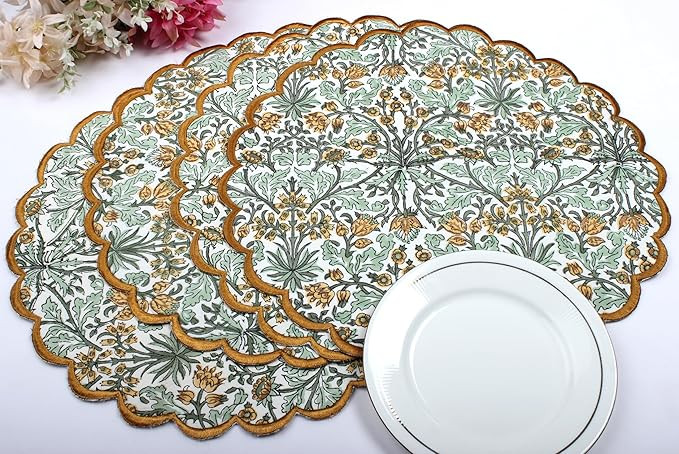 Ridhi Goldenrod Yellow Spring Place Mat Double Layer Floral Cotton Washable Placemats 15" Round E... | Amazon (US)