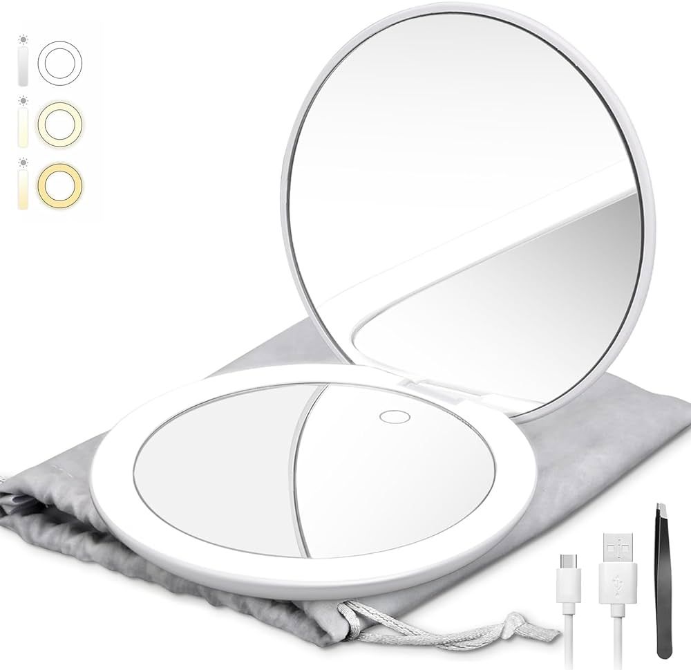 LED Lighted Travel Makeup Mirror, Rechargeable Large 5" 1x/10x Travel Magnifying Mirror with Ligh... | Amazon (US)