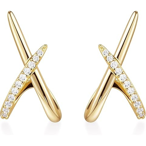 Gold Earrings for Women Trendy,14K Gold Stud Earrings Dainty Earrings Simple Minimalist Cubic Zir... | Amazon (US)