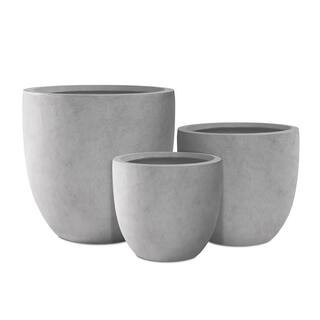 20 in. 16.5 in. 13.4 in. Round Concrete Planters Set of 3, Indoor/Outdoor Modern Design, Natural Concrete | The Home Depot