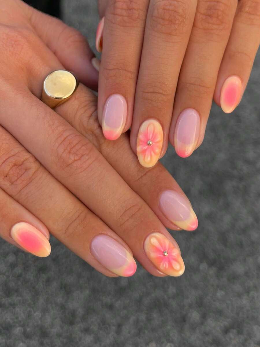 24pcs Short Oval Grapefruit Shaped 3D Gel Nail Stickers, Easy To Create French Manicure, Perfect ... | SHEIN