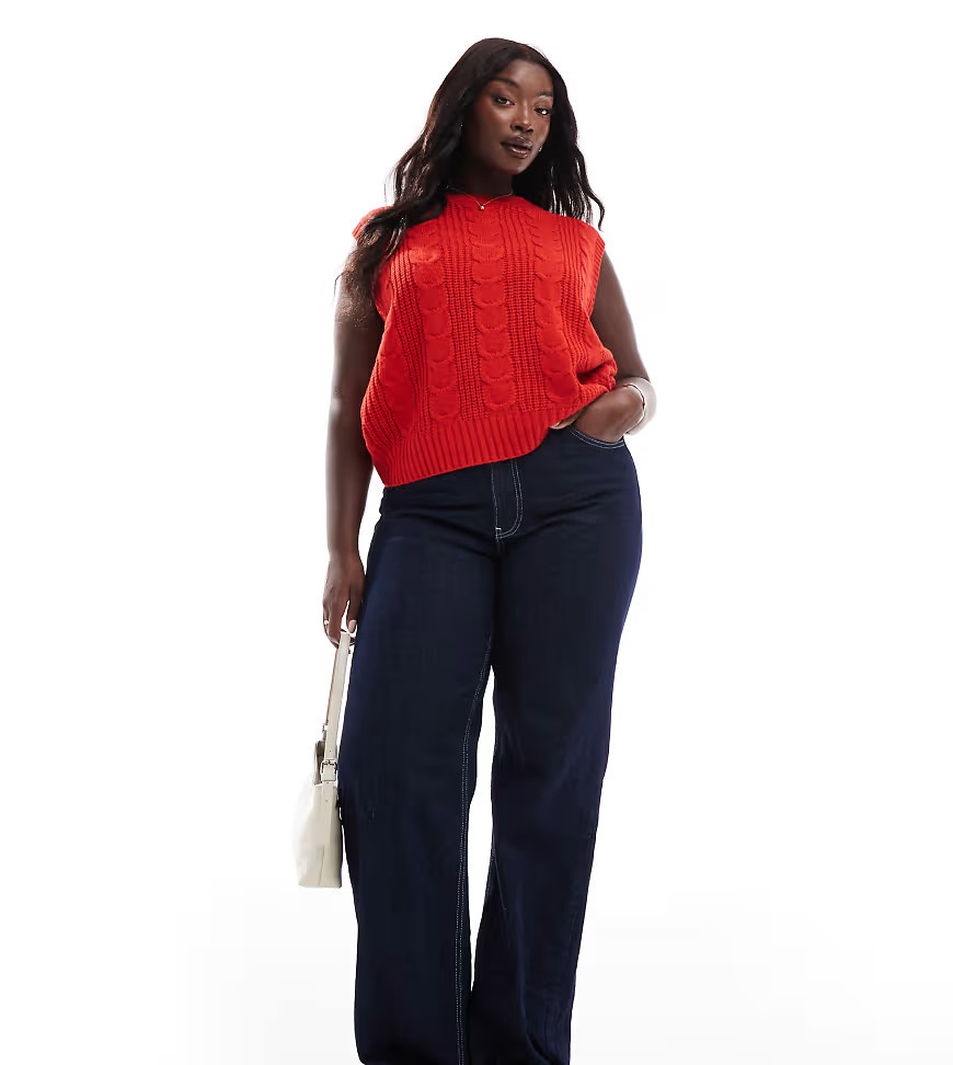 Yours cropped cable knit singlet in red | ASOS (Global)