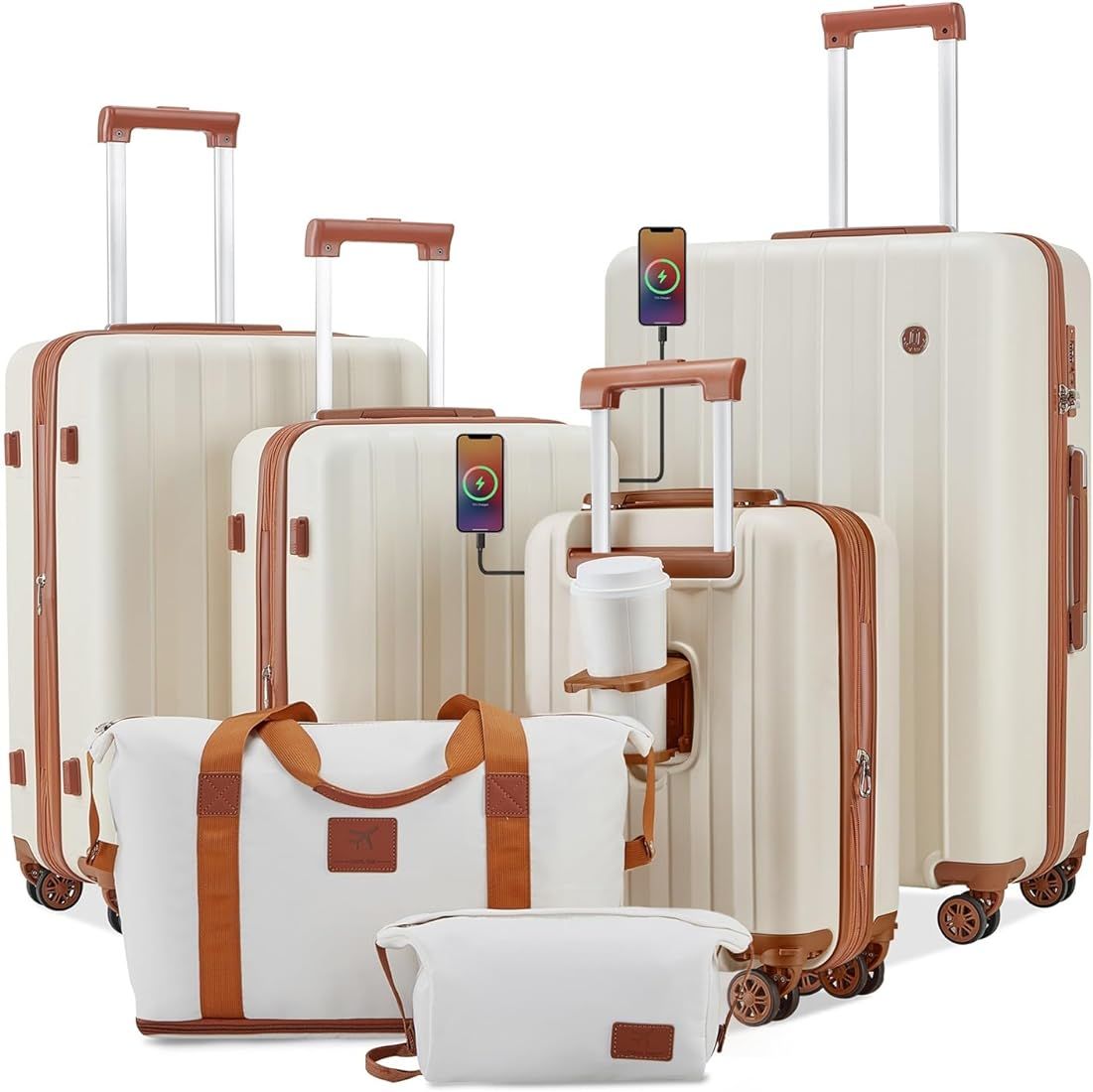 imiomo Luggage Sets 4 Piece Expandable Luggage Set, Hardside Carry on Suitcase with USB Port Cup ... | Amazon (US)