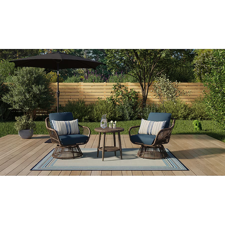 Origin 21 Killian 3 -Piece Wicker Patio Conversation Set with Navy Cushions | Lowe's