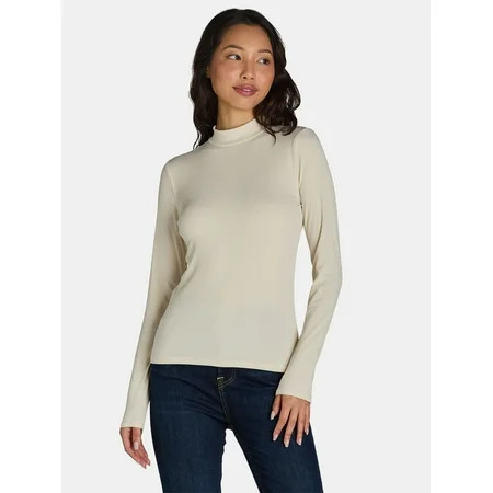 No Boundaries Ribbed Mock Neck Top with Long Sleeves Women’s and Women’s Plus | Walmart (US)