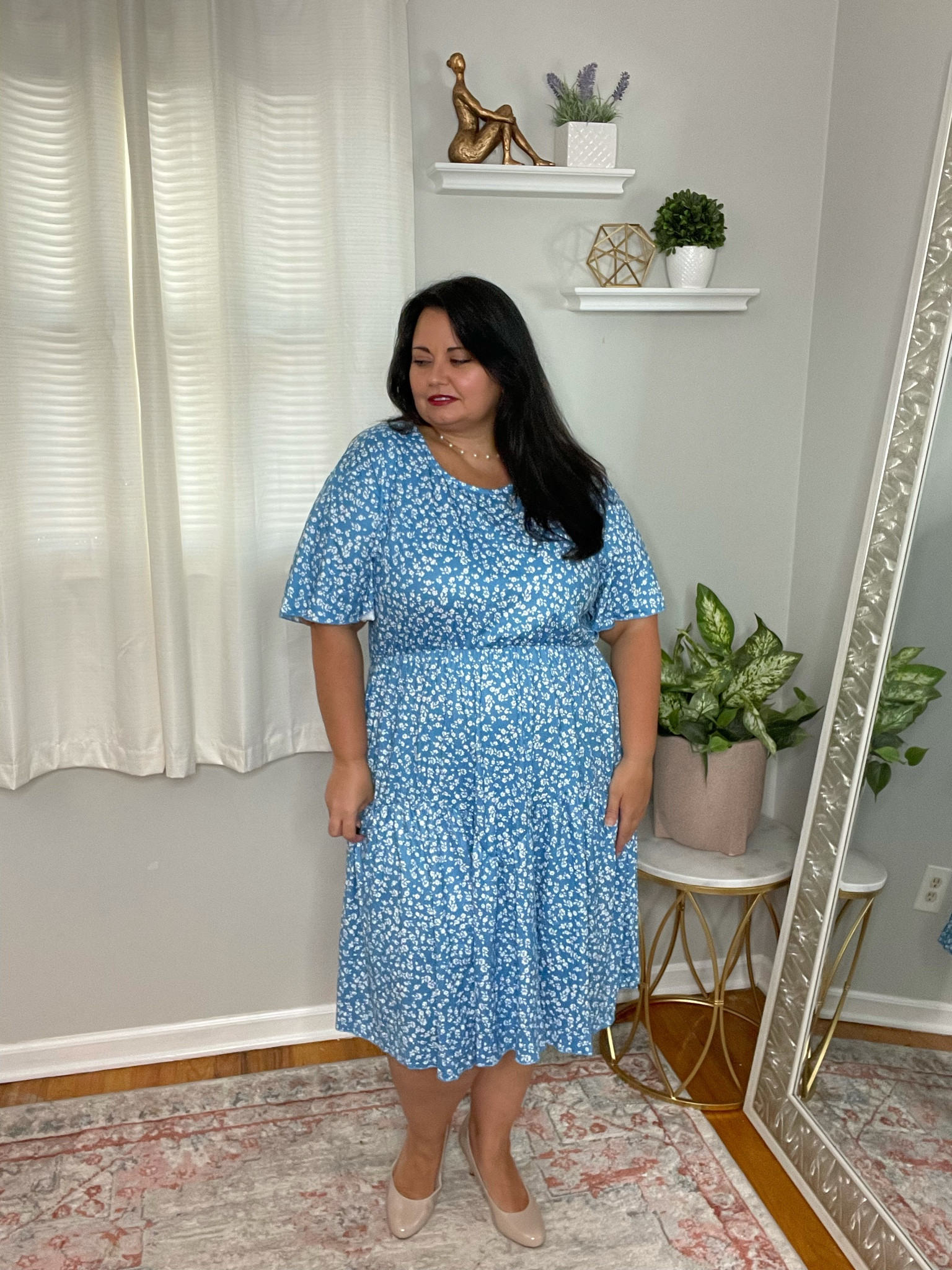 This plus size boho floral blue mid length dress from Amazon definitely is gorgeous! It has soo much stretch! Wearing XL plus. 

#LTKstyletip #LTKcurves #LTKworkwear