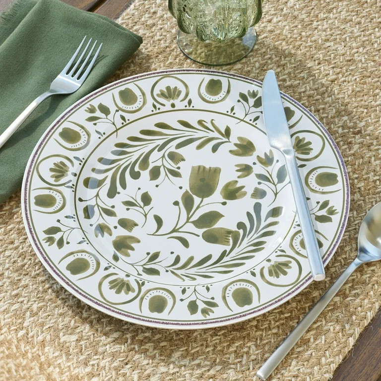 Better Homes & Gardens 12-Piece Bamboo Melamine Dinnerware Set, Green | Walmart (US)