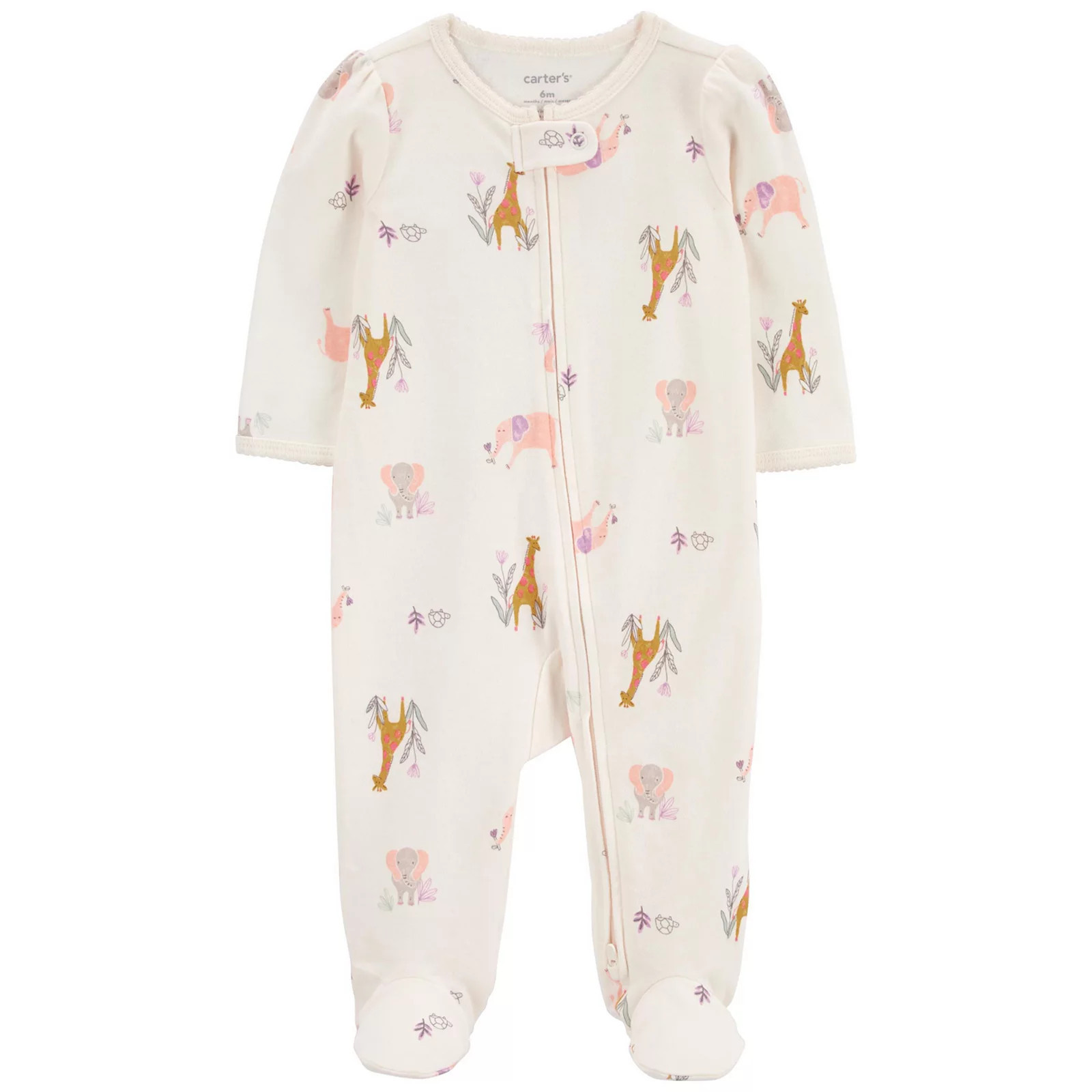 Baby Girl Carter's Animal Print 2-Way Zip Cotton Sleep & Play, Girl's, Size: 9 Months, White | Kohl's