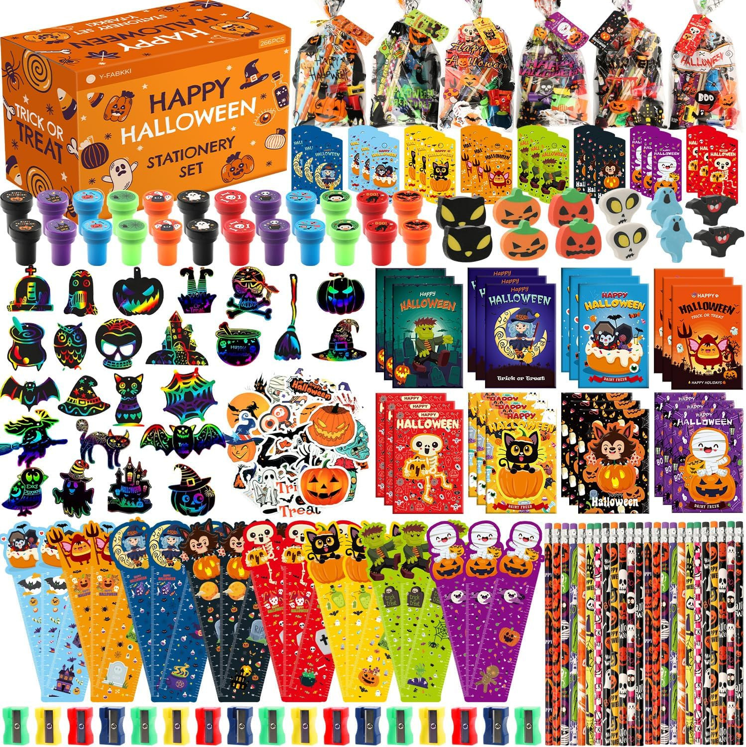 266 Pcs Halloween Party Favors for Kids, Assorted Halloween Stationery Set | Amazon (US)