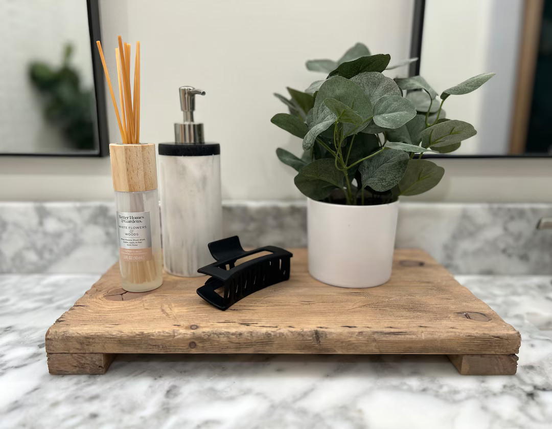 Countertop Tray, Rustic Trivet Riser, Plant Stand, Kitchen Decor Stand, Bathroom Counter Tray - E... | Etsy (US)