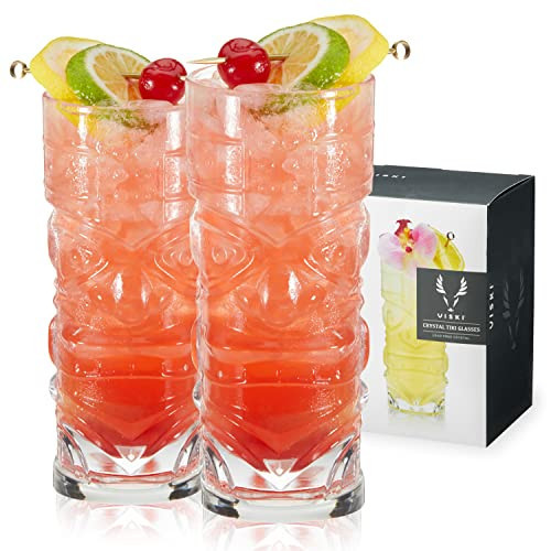 Viski Pacific Tropical Tiki Glasses Set of 2 - Premium Crystal Clear Glass Tumbler, Stylish Tiki Glassware Bar Accessories and Cocktail Glass Gift Set, 14 oz | Amazon (US)