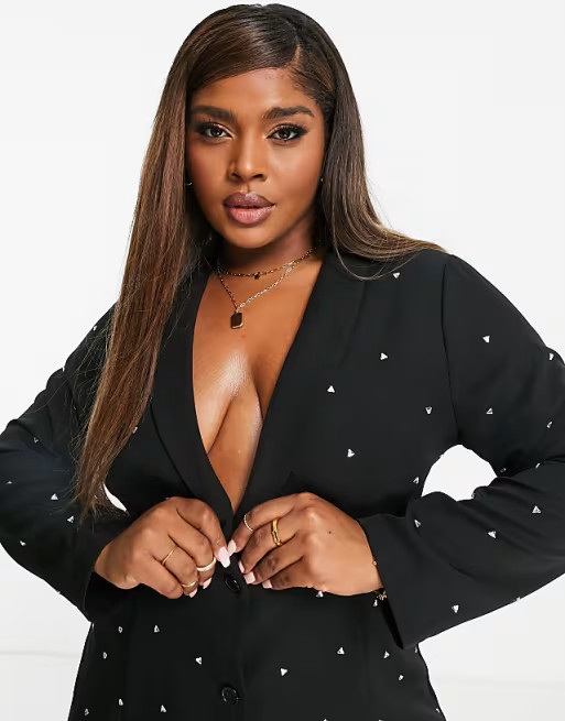 Saint Genies Plus rhinestone embellishment blazer dress in black | ASOS (Global)