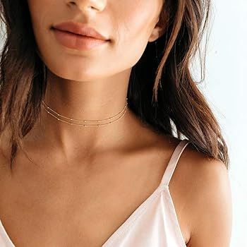 Gold Chain Choker Necklace,14K Gold Plated Dainty Cute Lip Chain Long Necklace Delicate Fashion C... | Amazon (US)