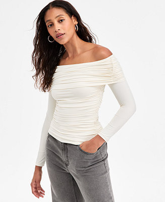 Bar III Women's Off-The-Shoulder Ruched Knit Top, Macy's Exclusive - Macy's | Macy's