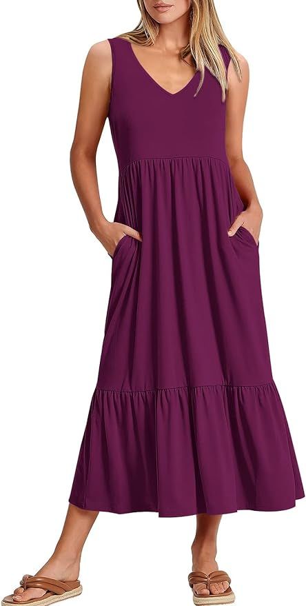 Prinbara Womens Summer Casual Sleeveless Swing Long Sundress Flowy Tiered Loose T Shirt Maxi Beac... | Amazon (US)
