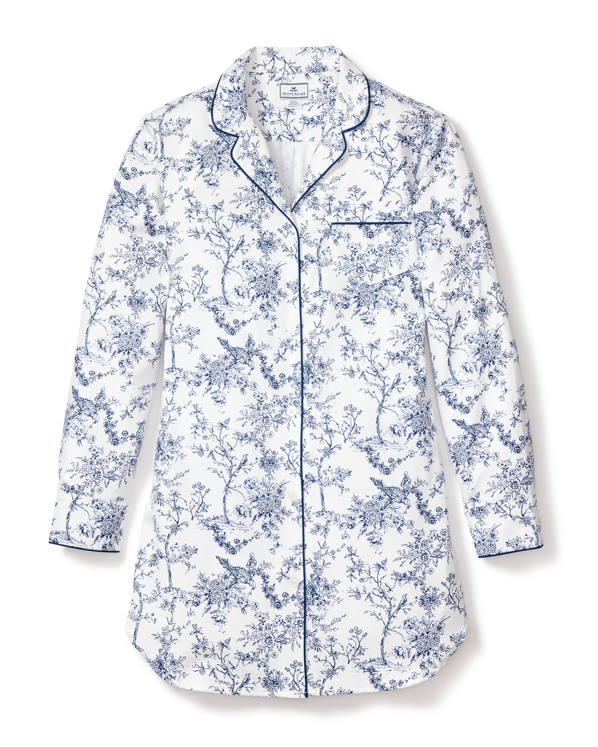 Women's Twill Nightshirt in Timeless Toile | Petite Plume