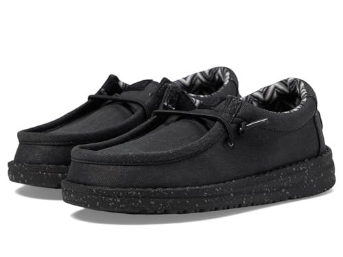 Hey Dude Boy's Wally-T Canvas Black/Black Size 6 | Youth's Shoes | Youth Slip-on Loafers | Comfortable & Light-Weight | Amazon (US)