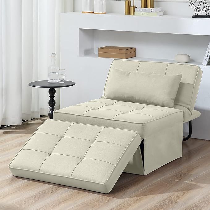 Sofa Bed, 4 in 1 Multi-Function Folding Ottoman Breathable Linen Couch Bed with Adjustable Backre... | Amazon (US)
