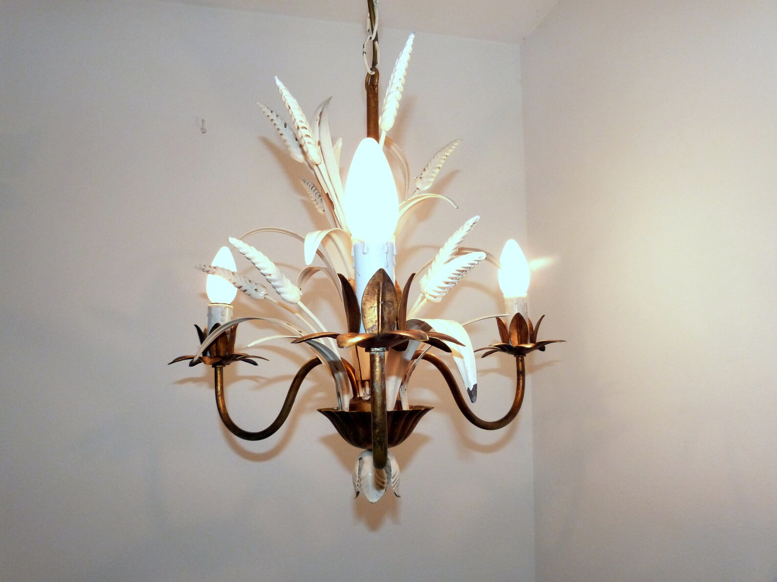 Antique French gilded toleware lighting chandelier gold white tole chandelier hanging ceiling lig... | Etsy (US)