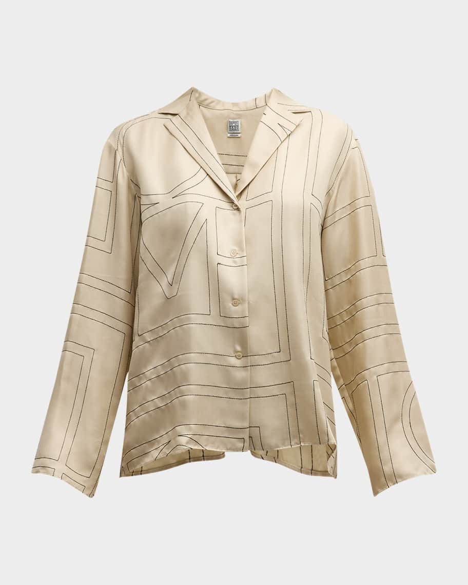 Monogram-Embroidered Silk Pajama Top | Neiman Marcus