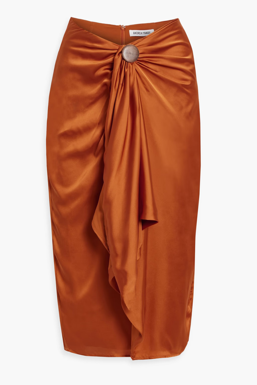 Draped button-embellished satin midi skirt | The Outnet (US and CA)