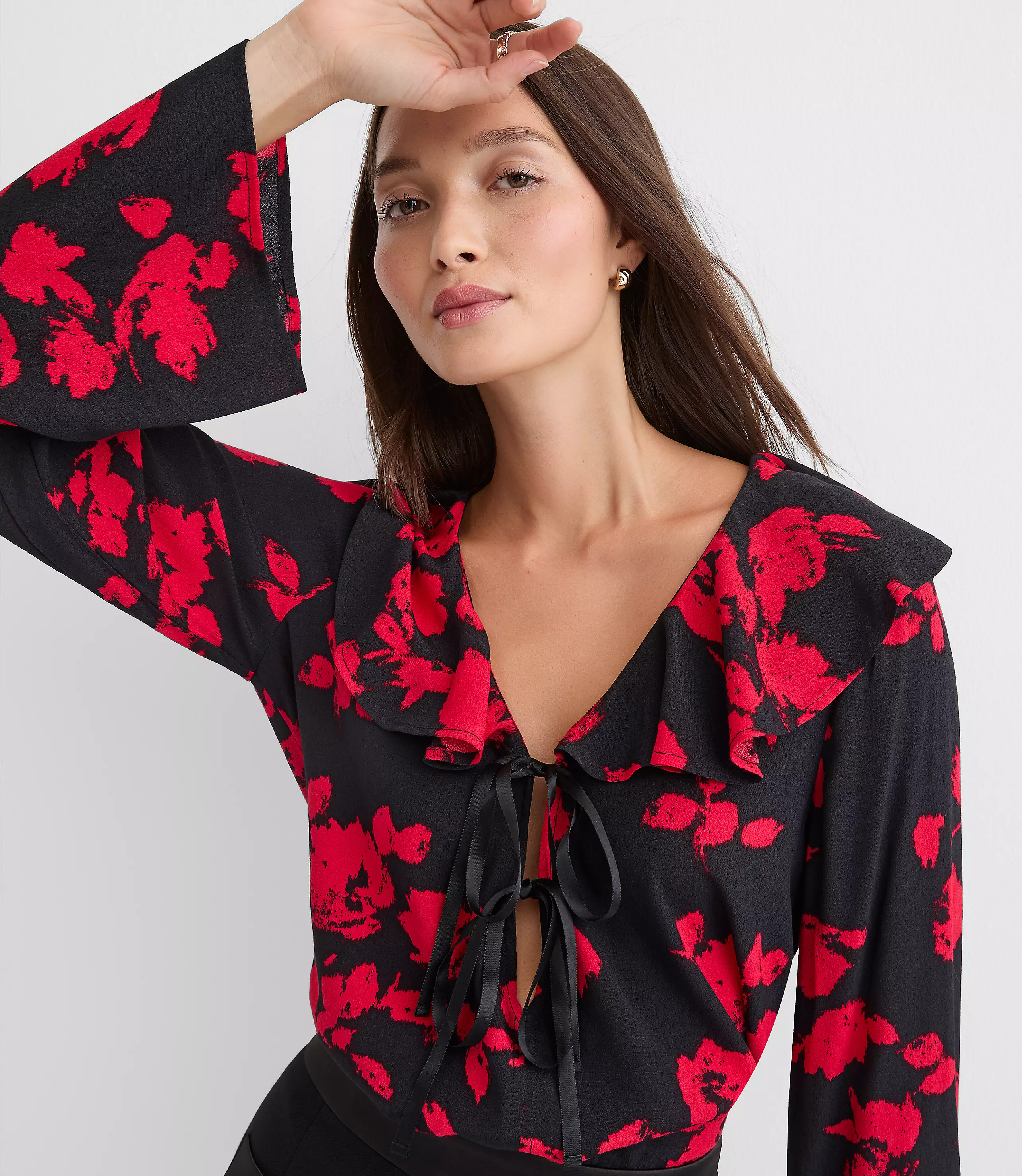 Floral Bow Ruffle Collar Blouse | LOFT