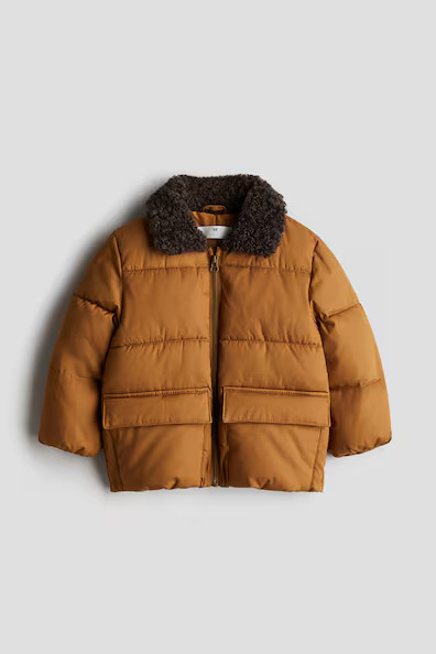 H & M - Puffer Jacket with Teddy Fleece Collar - Beige | H&M (US + CA)