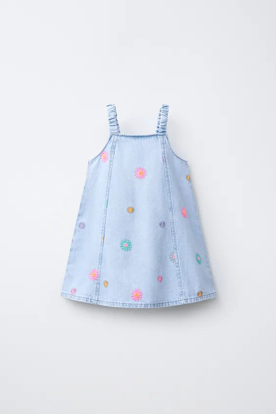 FLORAL EMBROIDERED DENIM DRESS | Zara US