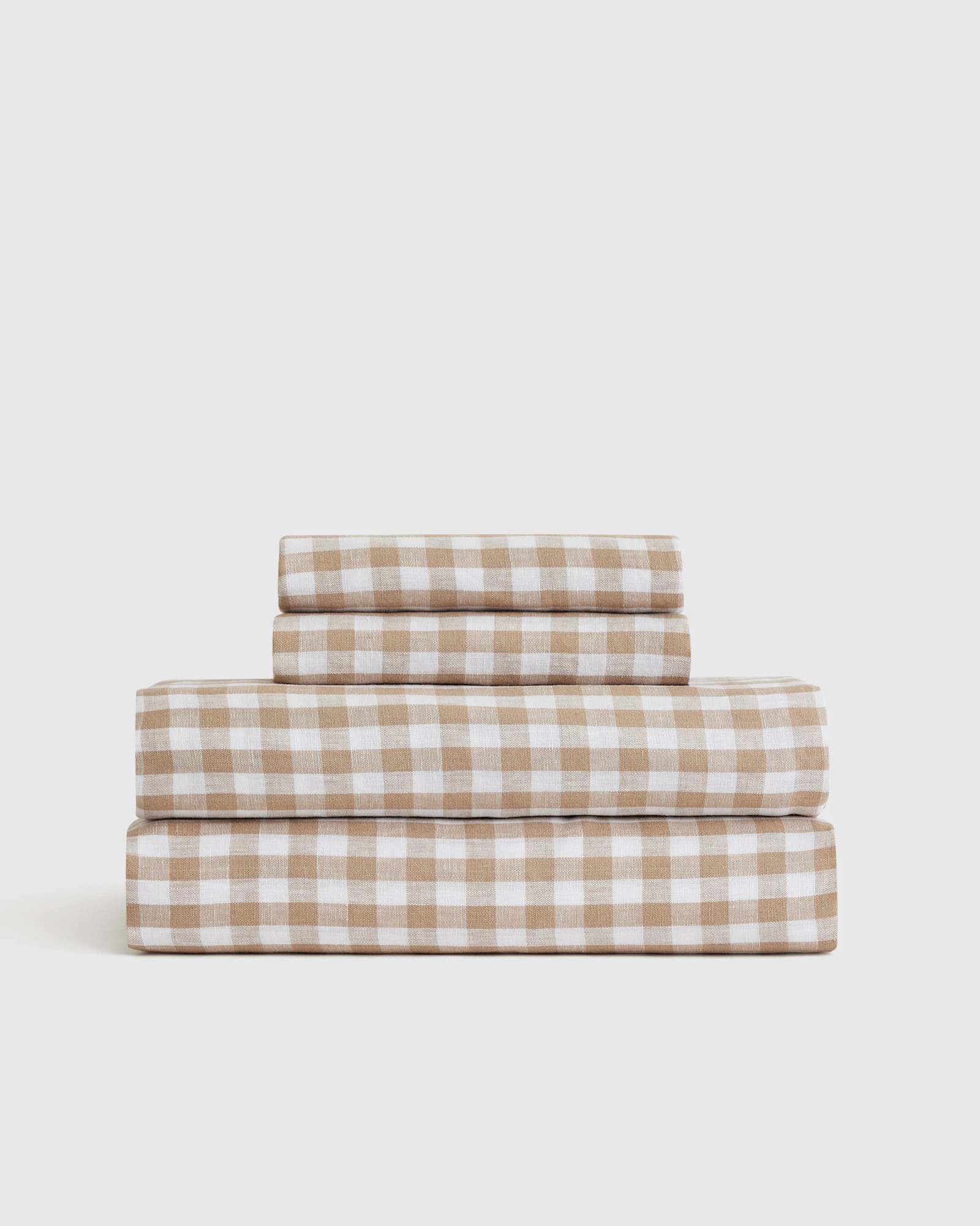 Quince | European Linen Gingham Sheet Set in Cafe, Size Queen | Quince