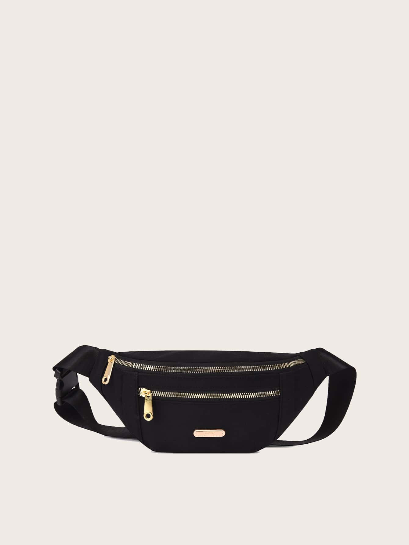 Metal Decor Double Zipper Fanny Pack | SHEIN