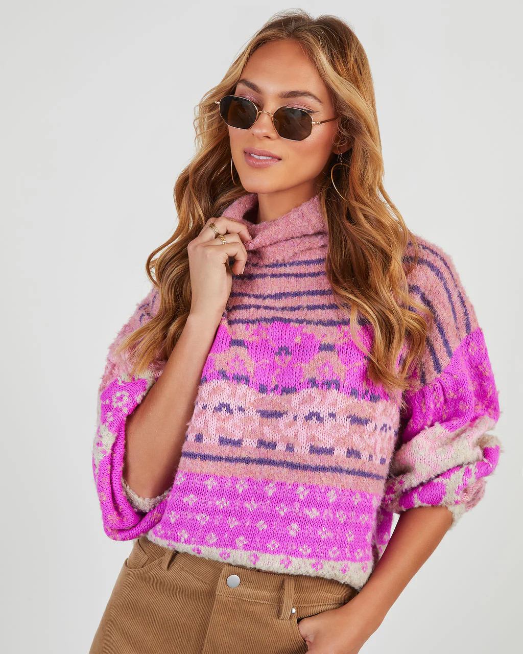 Monet Knit Printed Turtleneck Pullover Sweater | VICI