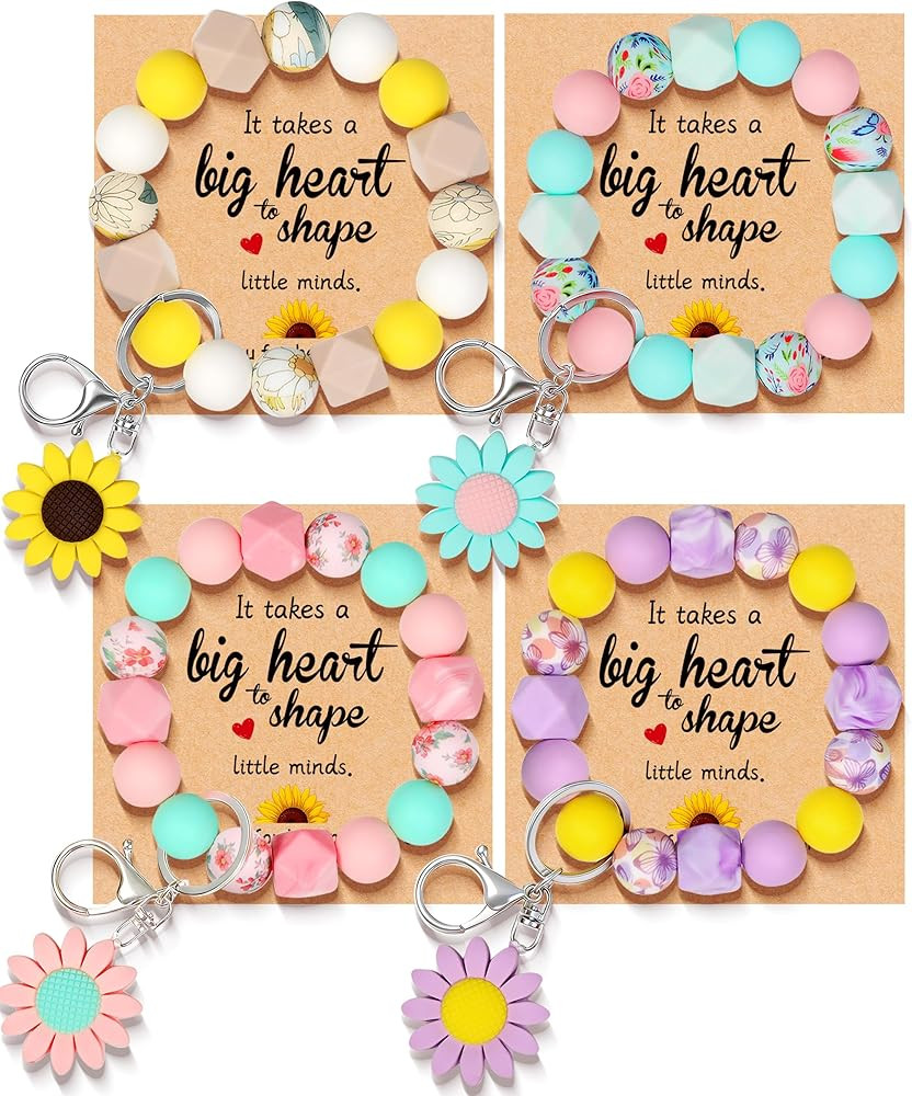 4 Pack Teacher Appreciation Gifts in Bulk, Teacher Gifts for Women with Keychains, Thank You Gift... | Amazon (US)