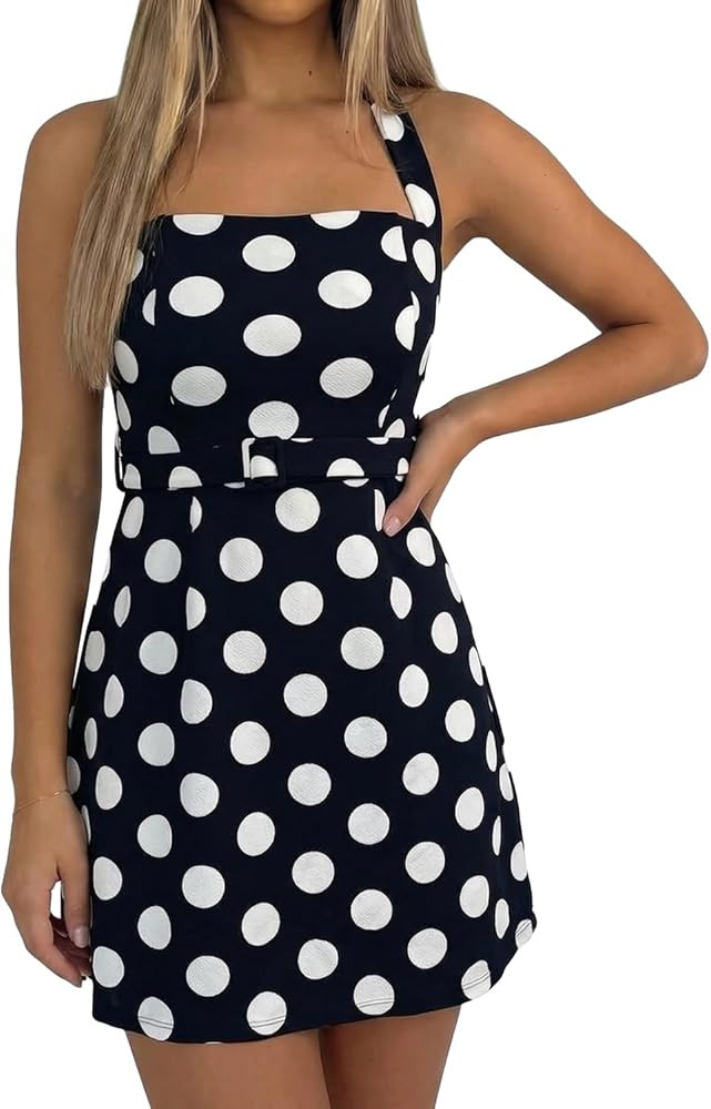 Lingswallow Women's Sleeveless Polka Dot Sundress Halter Neck A Line Short Dress | Amazon (US)