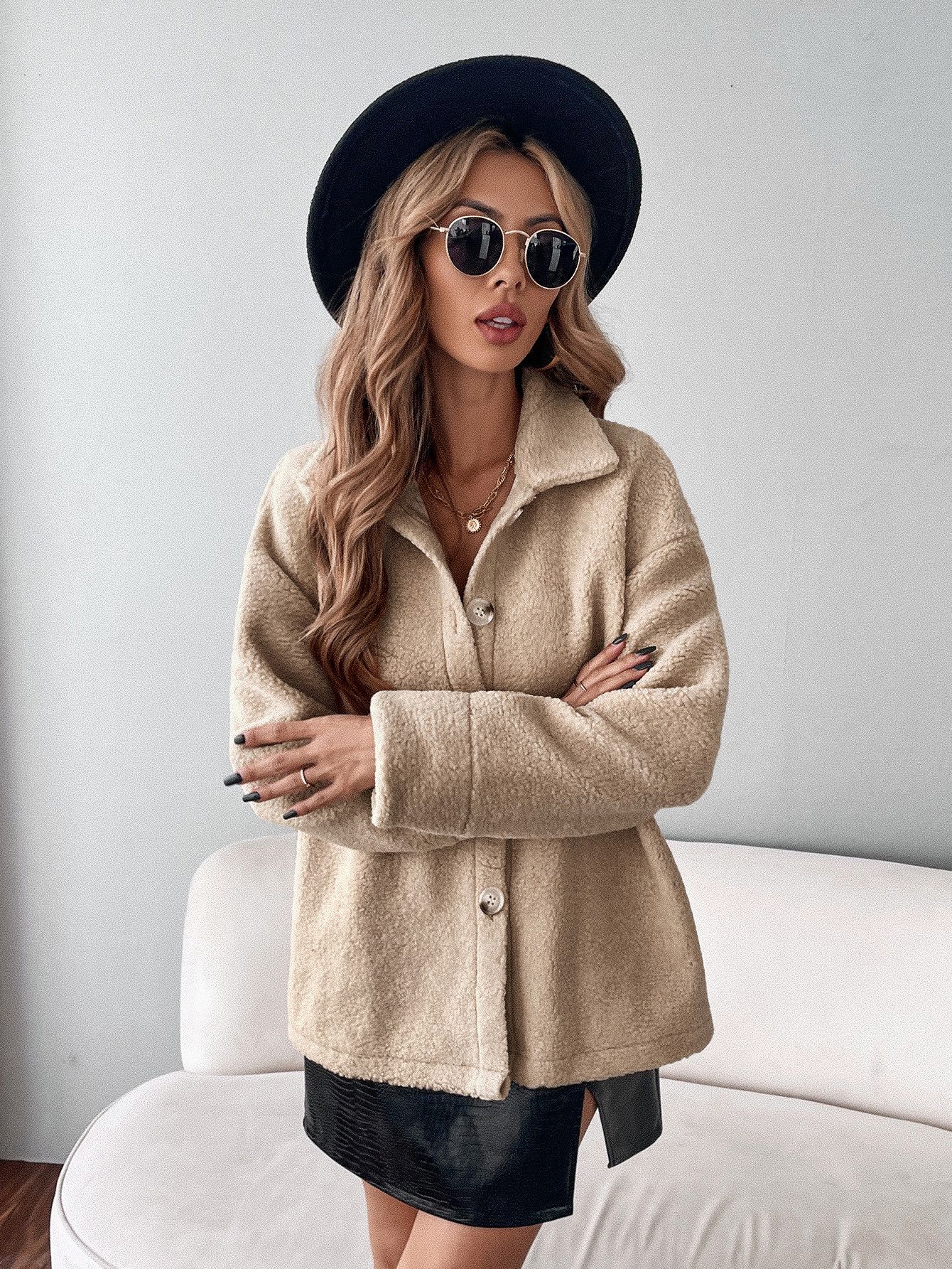 Solid Button Front Outerwear | SHEIN