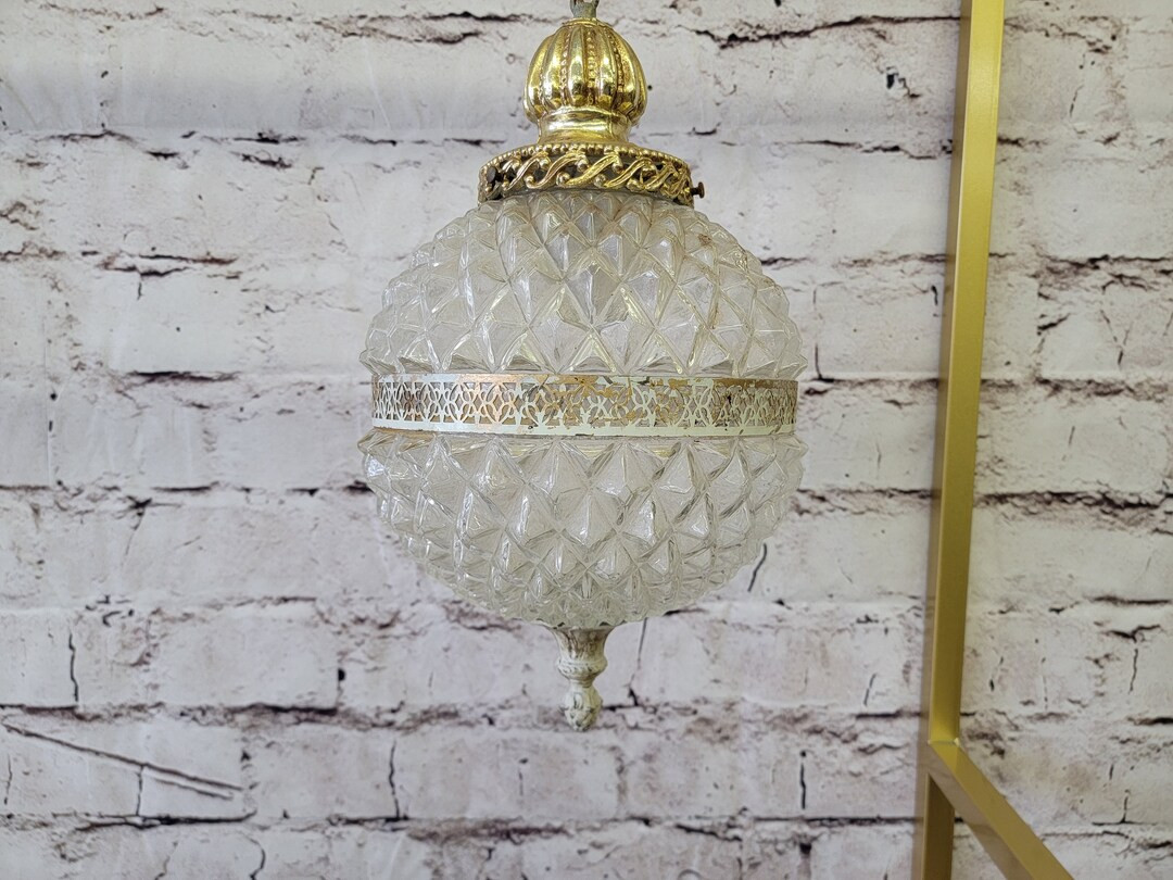 Vintage Swag Lamp, Diamond Cut Brass Accents MCM Decor and Lighting | Etsy (US)