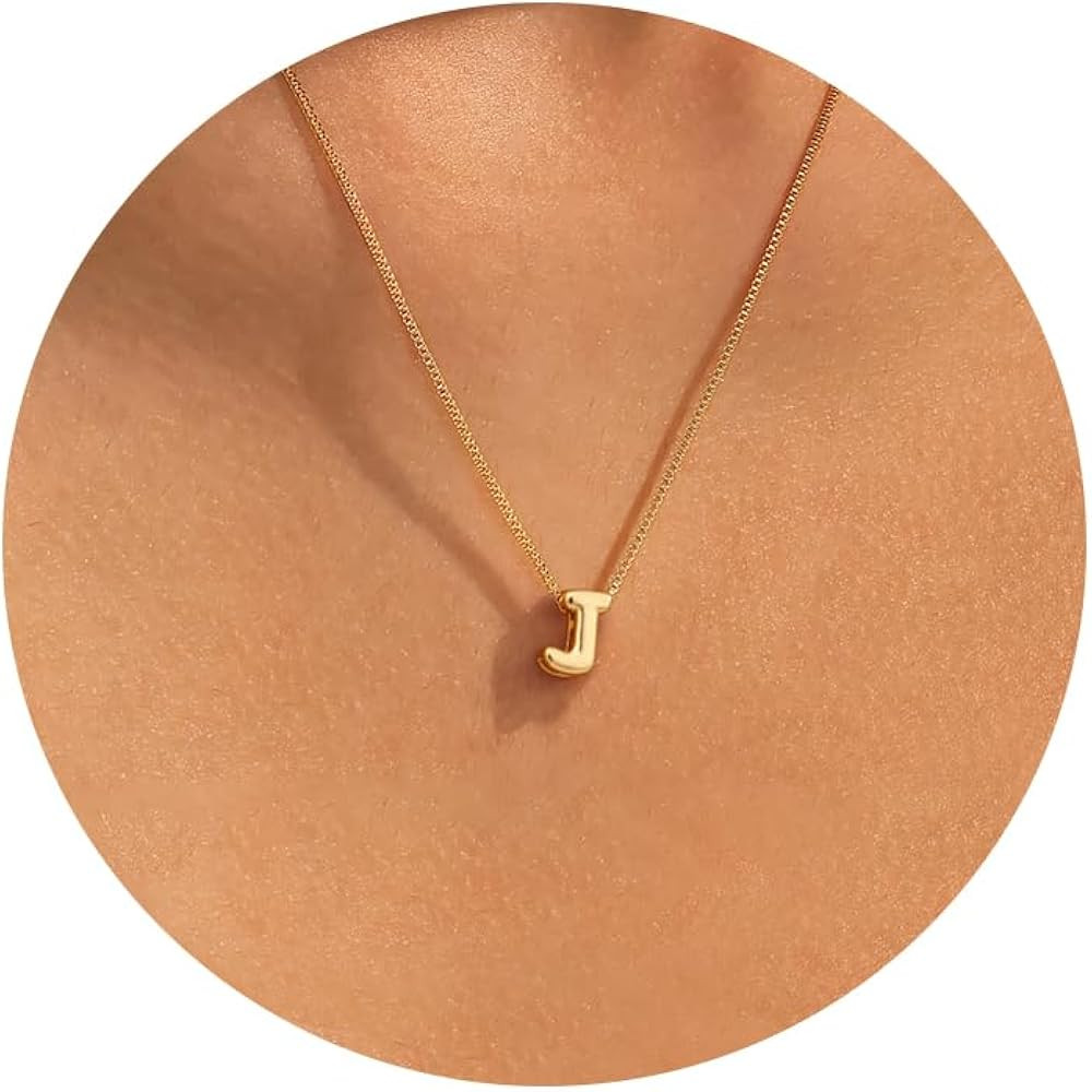 Gold Letter Necklace, Cute Initial Necklaces for Women 14k Gold Plated Balloon Letter Necklace Da... | Amazon (US)