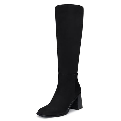 CELLENZ Women's Knee High Boots: Comfortable Chunky Heel Boot - Black Suede Tall Boots for Women - Wide Calf Fall Winter Boot Size 9.5 | Amazon (US)