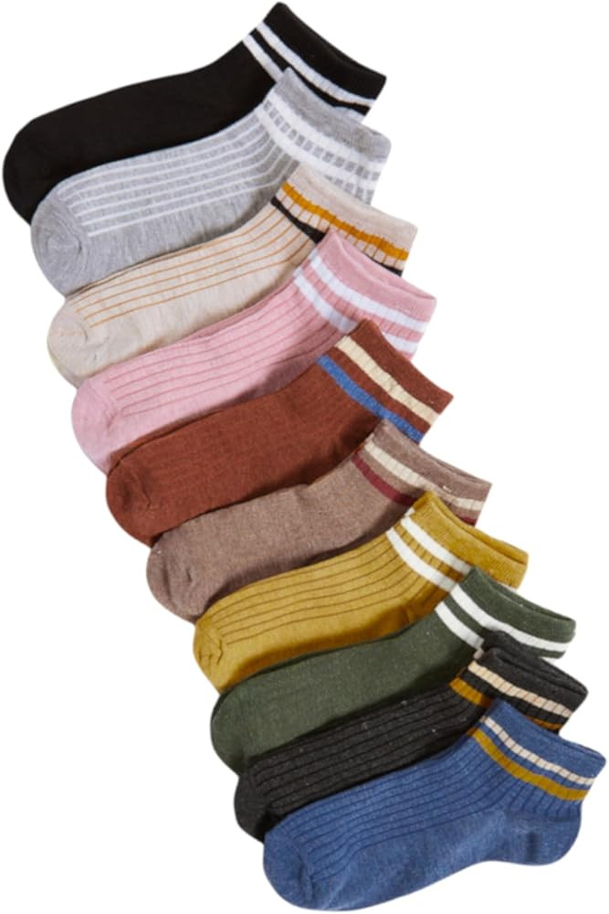 OYOANGLE Women's 10 Pairs Vintage Striped Ankle Socks Athletic Sport Casual Crew Socks | Amazon (US)