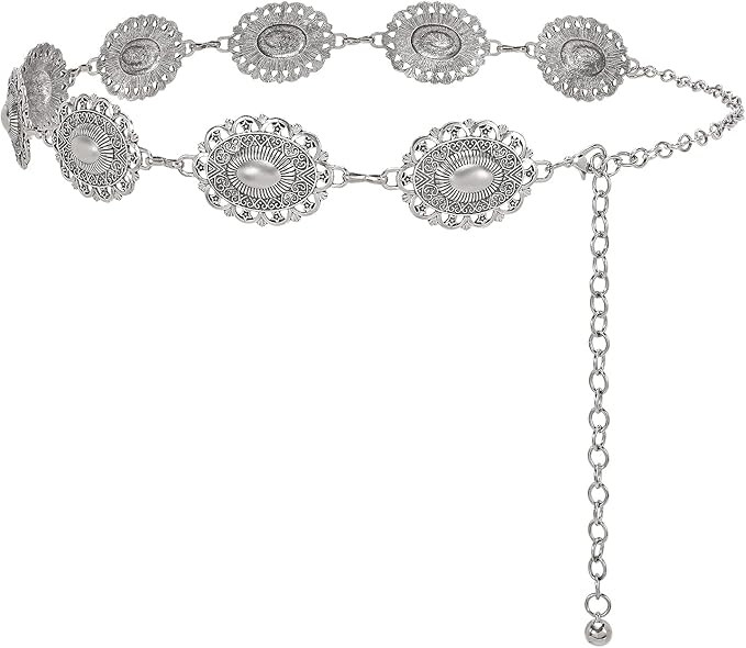 XZQTIVE Women Boho Chain Belts For Dresses Jeans Western Cowgirl Waist Links Belt Adjustable Meta... | Amazon (US)