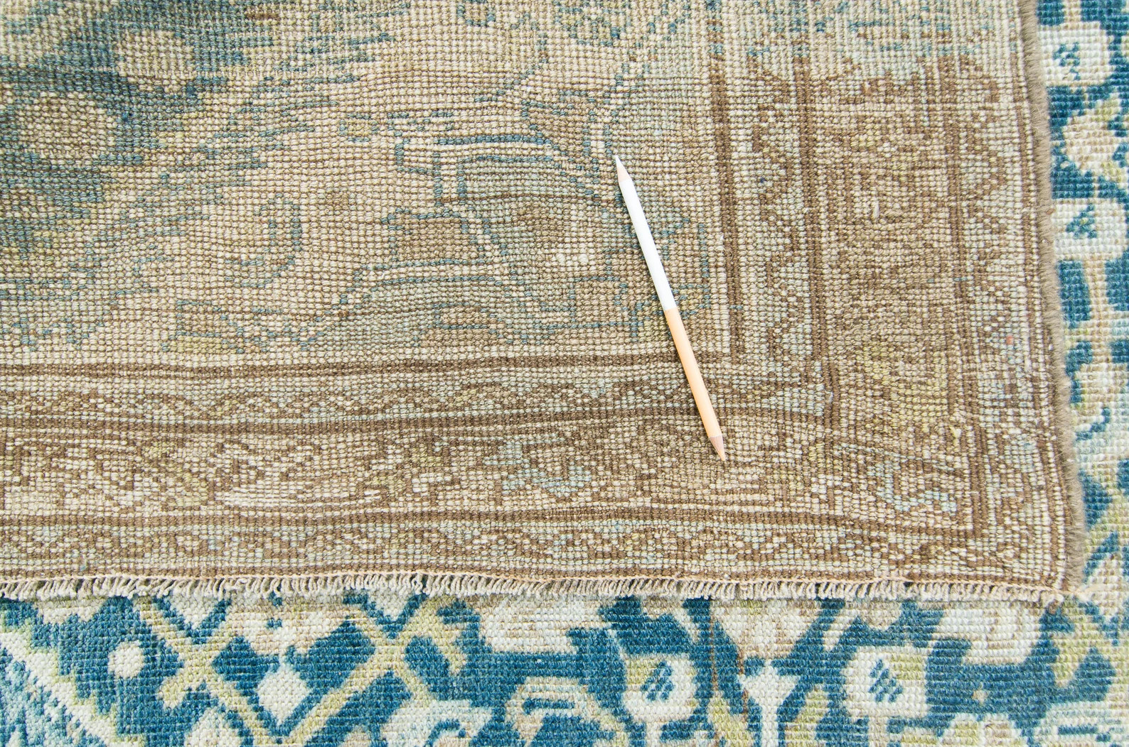 Vintage 4’3” x 8’10.5” Oushak Rug Neutral Color Blue Beige Wool Low Pile Oushak Hand-Knot... | Etsy (US)