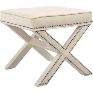 Meridian Furniture Nixon Contemporary Velvet Ottoman/Bench in Cream | Homesquare