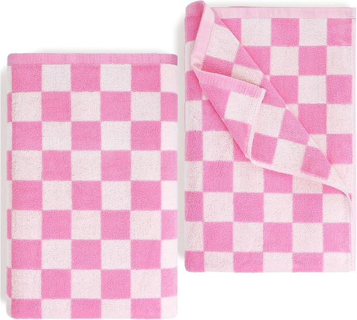 Jacquotha Pink Checkered Beach Towels Oversized 35" x 70" - Extra Large Lightweight Cotton Towels... | Amazon (US)