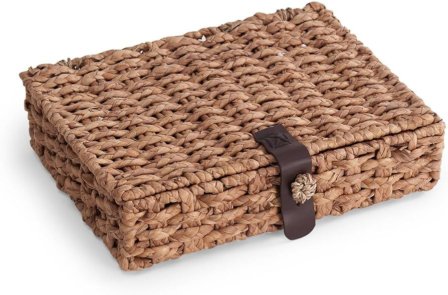 Decorative Box with Lid, Wicker Storage Basket, Water Hyacinth Woven Decorative box for Shelf, Co... | Amazon (US)