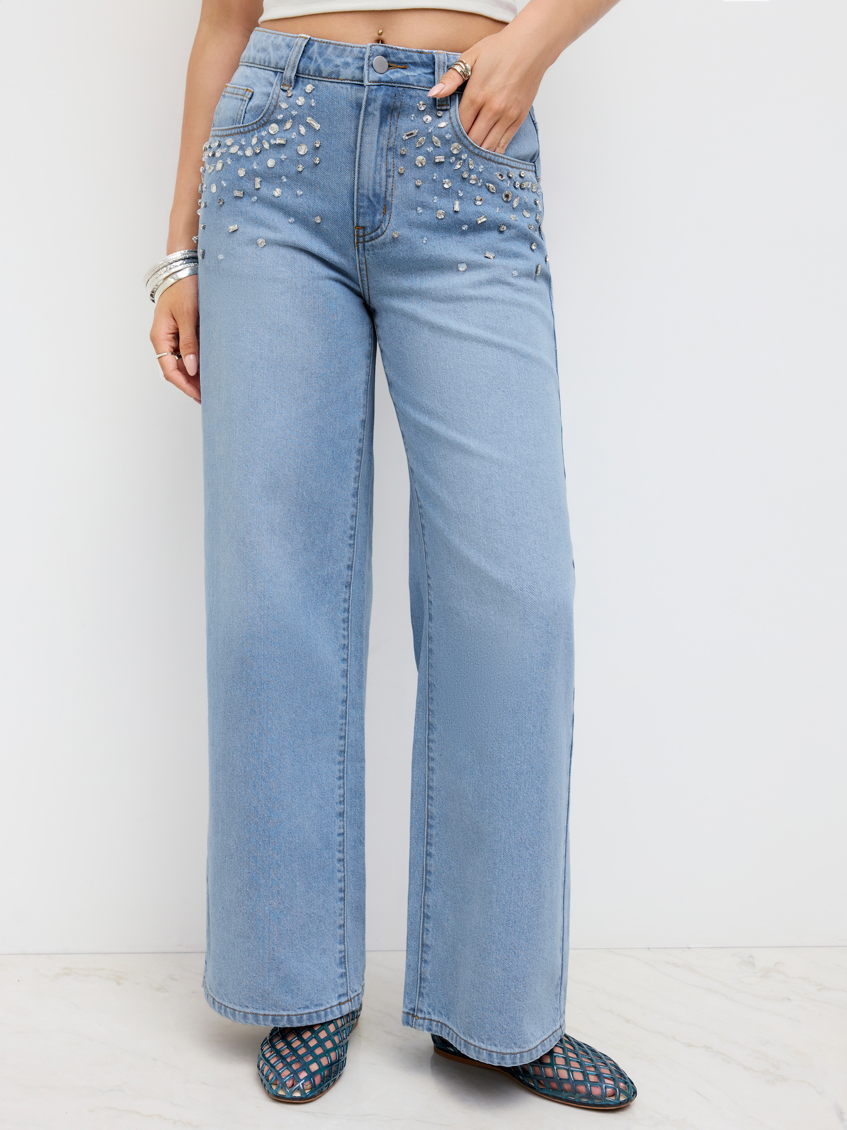 Denim Cider Denim Low Rise Rhinestone Baggy Jeans For Music Festival/Live House | Cider